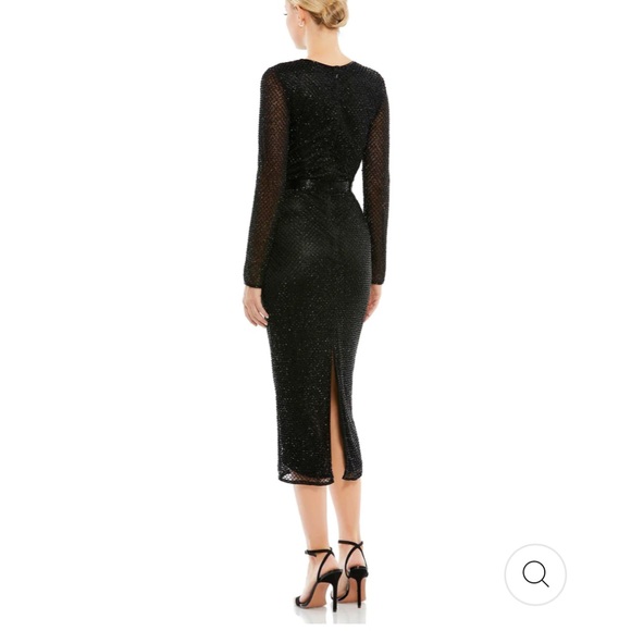 Mac Duggal Black 16 Long Sleeve Beaded Midi Cocktail Dress NWT Lattice Beads - Picture 9 of 9